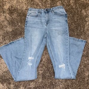 Fashion Nova Women's Light Blue Distressed Flare Jeans Size 11